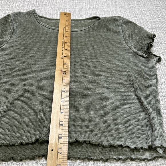 American Eagle Women's L Crop Top Waffle Knit Lettuce Hem Green Y2K Fairy Earthy - Picture 6 of 7